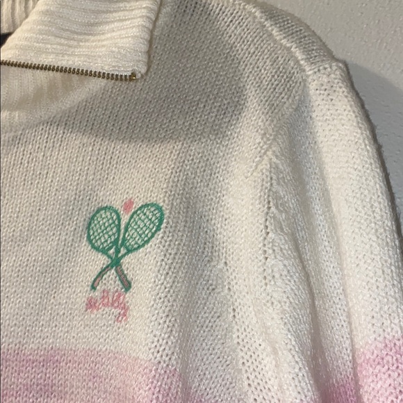 Lilly Pulitzer Womens Small Pink & White Sweater with Embroidered Tennis racket - Picture 10 of 16
